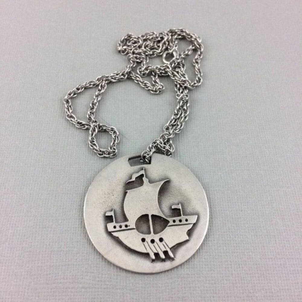 Gaelic Galley Boat Ship Aitkens Pewter Pendant Necklace New Brunswick Canadian